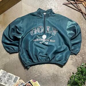 Vintage 90s Golf Windbreaker Jacket Mens XL Quarter Zip Green Sweatshirt